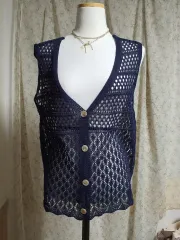 ヴィンテージ ネイビー カラー ニット ベスト サマーニット