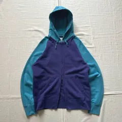 希少　00s　archive　OLD UNIQLO　オールドユニクロ　Wジップアップ　ラグランスリーブ　配色切り替え　パープル×くすみブルー　サリーカラー　フード付パーカー　首元ヒモ　M　平成レトロ　Y2K　double zip up raglan parka