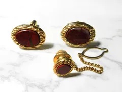 天然石 レッドジャスパータイピン・カフスボタンセット　　260101056