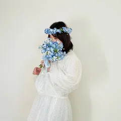 【POLA様専用ページ】ネモフィラとかすみ草のサムシングブルーミニブーケ　ブートニア・花冠セット　青　ウェディングブーケ　アーティフィシャルフラワー　造花