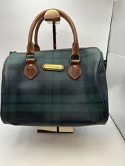 ポロラルフローレン ミニボストンバッグ ブラックチェック柄 ハンドバッグ 小型ボストン レザー持ち手 ファスナー開閉 ヴィンテージ