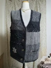 ヴィンテージ ヴィンテージ ニット ベスト グレー トーン 刺繍 ニット カーディガン