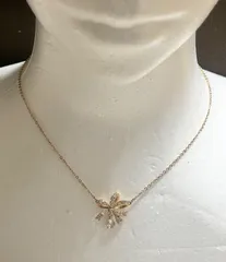 スワロフスキー ローズゴールド リボン ネックレス　　＊c0614