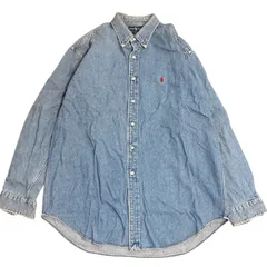 ラルフローレン　デニムシャツ　Lサイズ　90s ワンポイント　刺繍　ポニー 古着　ヴィンテージ