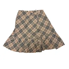C448 BURBERRY BLUE LABEL（バーバリー・ブルーレーベル）スカート ノバチェック柄 ベージュ マーメイドシルエット フリルスカート