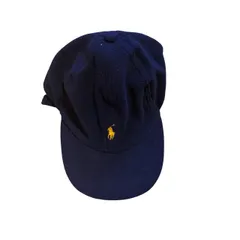 C448 Polo Ralph Lauren（ポロ ラルフ ローレン） フリースキャップ キッズ用 子供服 お洒落 ネイビー イエローロゴ 頭周り56 つば7 深さ12