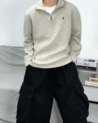 ポロラルフローレン グレー ハーフジップアップ ニット M