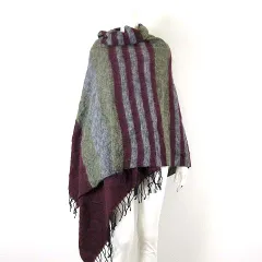 ストール ショール 起毛 大判 マフラー 総柄 ボルドー色 グレー