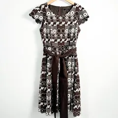 コトゥー COTOO 2WAYワンピース ノースリーブ 半袖 刺繍 総柄 ブラウン 茶色 36