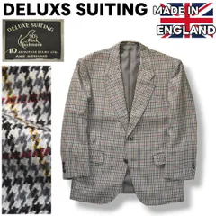 【上質】 英国製 DELUXS SUITING ミンクカシミヤ 90％ 2B シングル テーラード ジャケット ブレザー 背抜き M相当 千鳥格子柄 ガングラフ チェック ミックスグレー メンズ