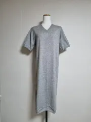 L314 Vネック 半袖 Long ロング ONE PIECE グレー