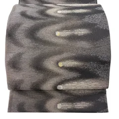 【美品】 袋帯 名品 幾何学模様 金銀糸 刺繍 灰紫 六通 正絹 【中古】