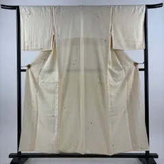 【美品】 小紋 身丈155cm 裄丈66cm M 単衣 雪花 星 刺繍 金銀糸 クリーム 正絹 名品 【中古】