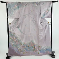 訪問着 身丈166cm 裄丈68cm L 袷 辻が花柄 金彩 ぼかし 薄紫 正絹 名品 【中古】