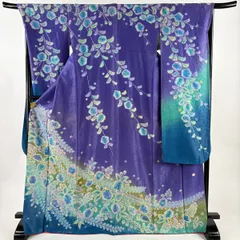 振袖 身丈169cm 裄丈69cm L 袷 落款 辻が花柄 銀通し 絞り 紫 正絹 名品 【中古】