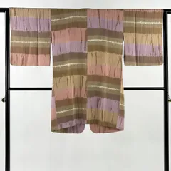 【美品】 道中着 身丈100cm 裄丈63cm S 和装コート 幾何学 絞り 薄茶色 正絹 逸品 【中古】