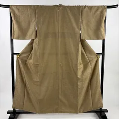 【美品】 色無地 身丈159.5cm 裄丈67.5cm L 袷 地紋 薄茶色 正絹 逸品 一つ紋 【中古】