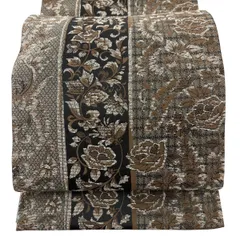 【美品】 袋帯 名品 花唐草 茶色 六通 正絹 【中古】