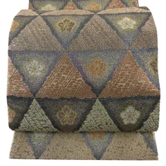 【美品】 袋帯 名品 花 鱗 刺繍 金糸 黒灰 六通 正絹 【中古】