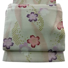 【美品】 袋帯 秀品 桜 幾何学 金糸 ベージュ 六通 正絹 【中古】