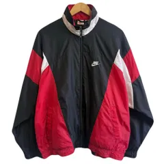 90's NIKE ナイキ ナイロンジャケット ウィンドブレーカー ロゴ刺繍 マルチカラー 黒×赤×白 No.M252