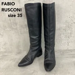 FABIO RUSCONI ファビオルスコーニ ロングブーツ レザー ブラック 35 22.5cm 相当 ポインテッドトゥ ローヒール フラット イタリア製 本革 黒 レディース シューズ 靴 定番 人気 希少 美シルエット ★ ◆■