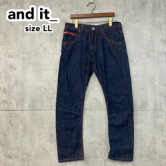 and it_ アンドイット 赤ステッチ デニム パンツ ジーンズ ジーパン and-1110 綿100% インディゴ 濃紺 LL 大きいサイズ ゆったり ゆるカジ パッチ デザインポケット 赤ファスナー カジュアル ゆるだぼ  ★ ■■