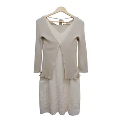 COMME CA DU MODEコムサデモード カーディガンワンピースセット サイズ9 M相当 クリーム シャンパンゴールド コットン混 日本製 ドレス 結婚式 パーティー