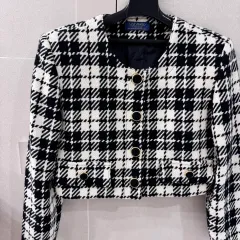 チェックツイード クロップド ウールジャケット