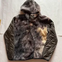 CAMBIO フェイクファー フーディージャケット メンズ S モノトーン マーブル キルティング ナイロン 斜めファスナー 異素材 新品