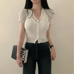 ゴージ ホルターネック ノースリーブ 半袖 ニット カーディガン