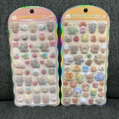 正規品 コットンパフィ　シール くま パン 2点セット ぷっくり 立体  デコ 文房具　クラックス オリジナル　コットン　コットンPUFFY