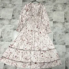 【美品】FRAY I.D フレイアイディー ウエストシャーリングフラワープリントワンピース　サイズ1 Мサイズ相当　ピンク　花柄　Aライン　マキシ丈　ウエストリブ　長袖