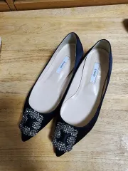 靴 ハンドメイド/ブラック キュービック 装飾 フラット シューズ 240