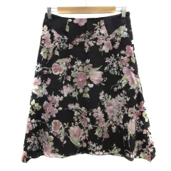 23区 オンワード樫山 フレアスカート ミモレ丈 花柄 シルク 40 L マルチカラー 黒 ブラック /YS3