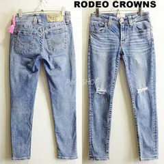 RODEO CROWNS　ロデオクラウンズ　スーパースキニーデニム　W72cm / W26 / M　ストレッチ　イエローステッチ　ピンクボタン　ライトブルー　レディース