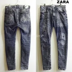 ZARA　ザラ　スリムスキニーデニム　W84cm / W32 / M　ストレッチ　クラッシュ加工　ペンキ加工　立体裁断　ブラック / 黒　エジプト製　メンズ