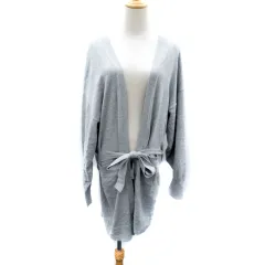 ピンクアドベ pink adobe カーディガン ロング丈 前開き 無地 リボンベルト付き M グレー /SY2