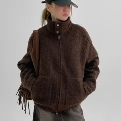 BLACKUP ペインカー Shearling オーバーサイズ キルティング ジッパー ブラウン free
