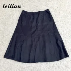 美品 leilian ひざ丈フレアスカート 9 ネイビー
