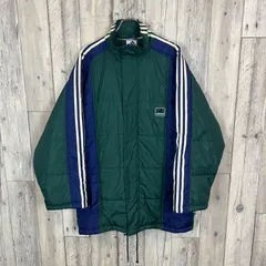 OLD adidas 90s  アディダス グリーン × ネイビー 3本ライン 中綿 ダウンジャケット ベンチコート メンズ US M サイズ