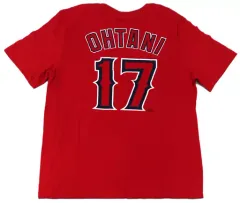 【中古】Tシャツ 大谷翔平#17(ロサンゼルス・エンゼルス) ナイキ ネーム＆ナンバー ショートスリーブTシャツ レッド Lサイズ