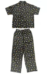 【中古】衣類 安室・降谷・バーボンモチーフ サテンパジャマ(上下) ブラック Lサイズ 「名探偵コナン×GU」