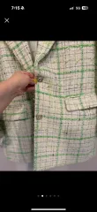 ツイード チェック レディース ジャケット グリーン