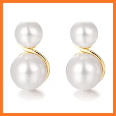 【新品】 SW.JEWEL パール ピアス ダブル パール ウェーブ ピアス イヤリング シルバー真珠を採用 ゴールドピアス 金属アレルギー対応 ゴールド 結婚式 スタッド ピアス レディース 大人っぽい シンプル かわいい おしゃれ プレゼント 冠婚葬祭 パ