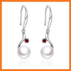 【新品】 YUIITU ピアス レディース 人気 パール 揺れる フック 金属アレルギー対応 ピアス シルバー925 真珠 8mm 貝パール 冠婚葬祭 結婚式 記念日 女性 プレゼント (w-red) 0