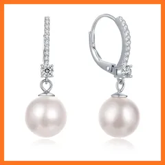 【新品】 SW.JEWEL パール 採用 パールダングル ピアス 925スターリングシルバー 淡水パールレバー バックピアス 3A CZ ダイヤモンドキュービックジルコニア18Kゴールドメッキ低アレルギ 冠婚葬祭用 人気 1セット2個 (シルバー)