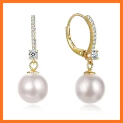【新品】 SW.JEWEL パール 採用 パールダングル ピアス 925スターリングシルバー 淡水パールレバー バックピアス 3A CZ ダイヤモンドキュービックジルコニア18Kゴールドメッキ低アレルギ 冠婚葬祭用 人気 1セット2個 (ゴールド)