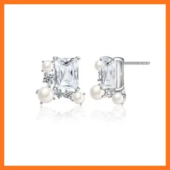 【新品】 Avance ビジュー スクエア パール ピアス レディース 人気 シンプル 可愛い 上品 シルバー925 1