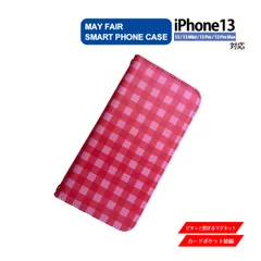 iPhone13 Mini Pro ProMax 用 ケース 手帳型 PVC レザー アイフォンケース チェック柄 レッド 赤